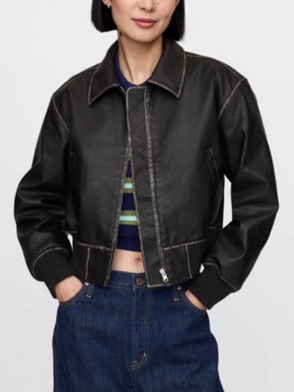 Gap brown cropped faux leather bomber jacket